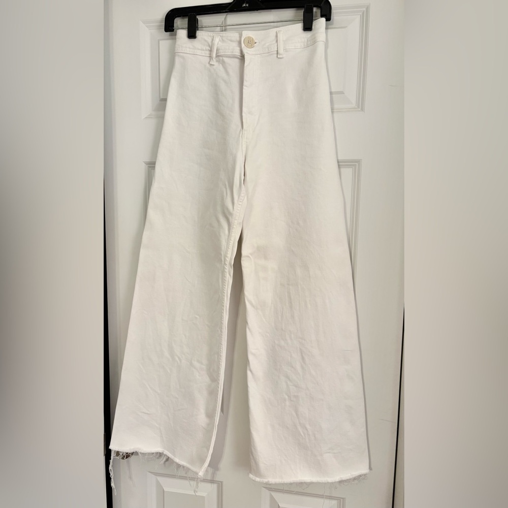 Zara Wide Leg Raw Edge Jeans - White, Size 2
